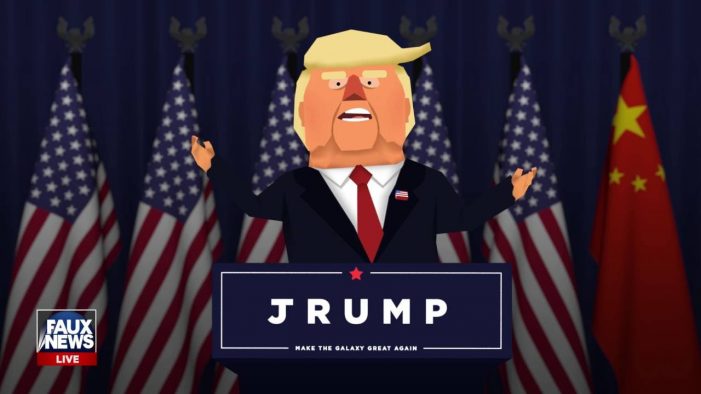 Let the games begin: President Donald ‘Jrump’ heads for outer space in new mobile app
